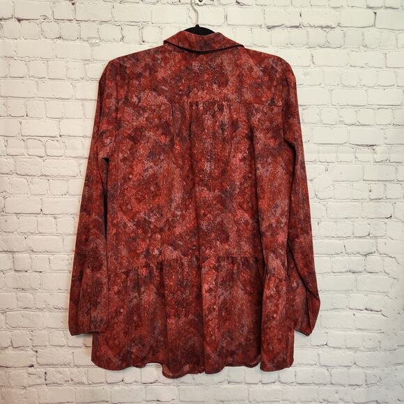 NWOT LOGO by Lori Goldstein Stretch Woven Button Front Blouse Crimson Women's S - Picture 9 of 9
